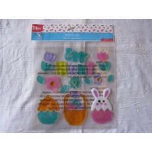 NEW EGG HUNT Easter Bunny Rabbit Glitter Sparkle Window Gel Clings Decor 28 pc